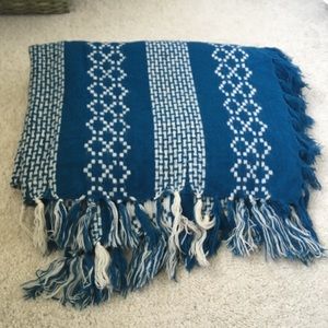 Free People Giant Teal and White scarf tassels